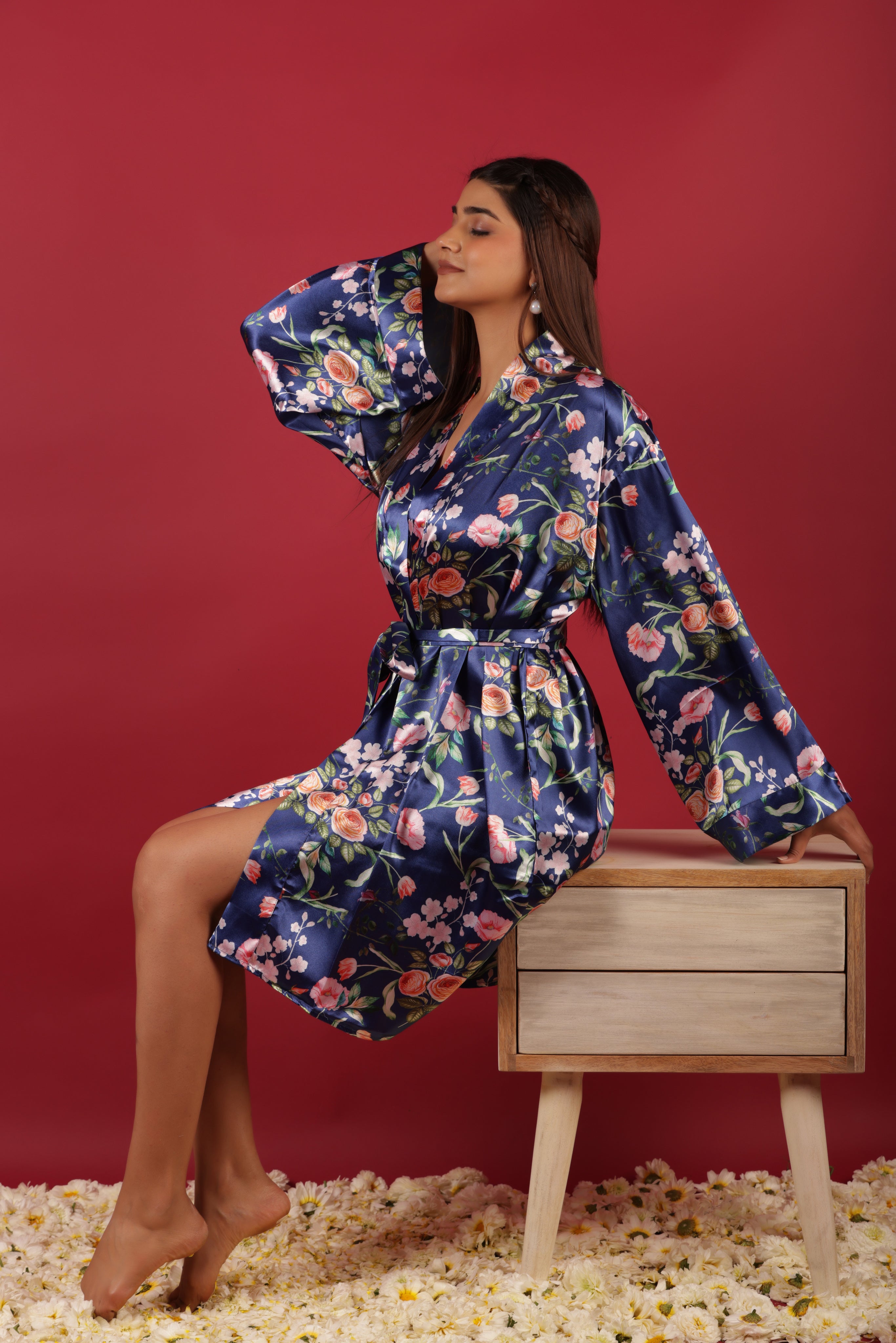 Ethnic Floral Printed Kimono Coverup Belted Top